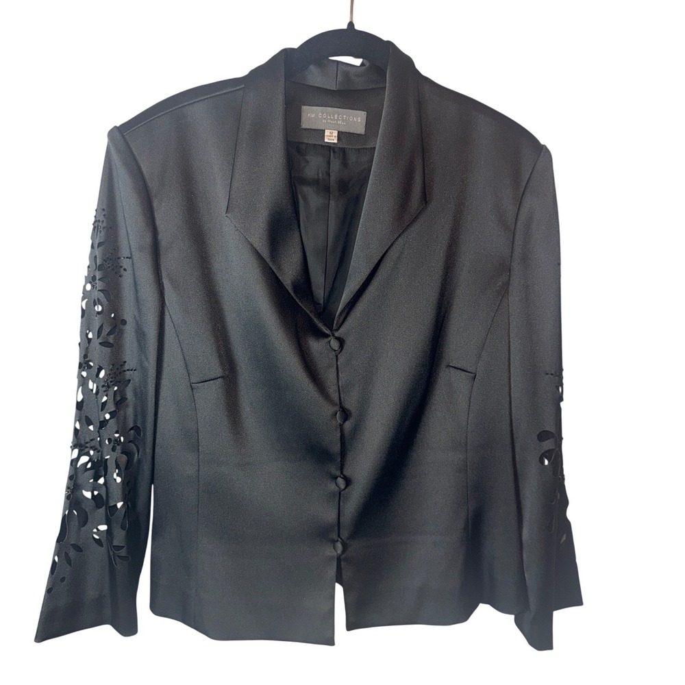 Black Dressy Blazer‎ Cutout Sleeve Evening Jacket Size 12 Satin Whimsigoth